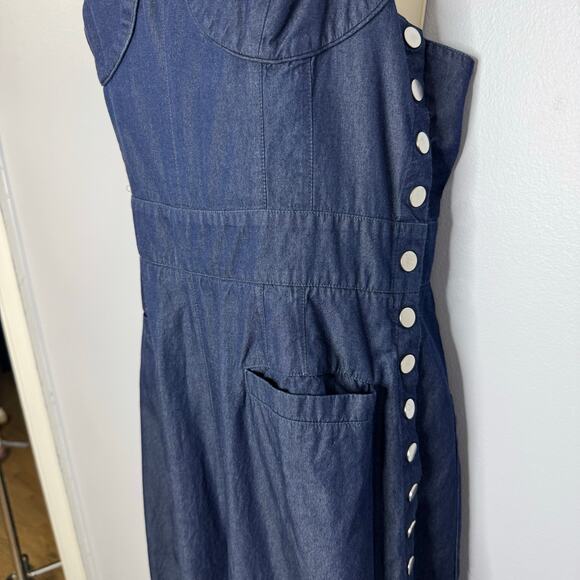 Tibi Jumpsuit Wide Leg Cropped Chabery Sleeveless Chambray Casual Wardrobe Sz 10 - Picture 3 of 14